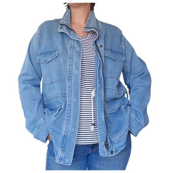 NWT Judy Blue Zip Up Denim Jean Jacket Cinched Waist Women's Size 3XL Boho Fall - Picture 2 of 13